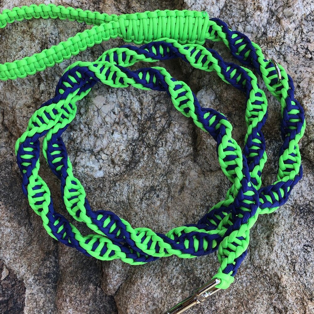 6' Dog Leash ~ Blue & Neon Green Paracord ~ Round Sturdy Lead ~ Handmade in USA